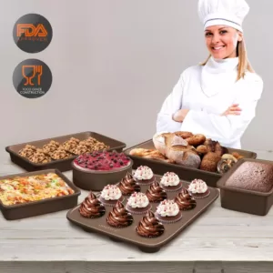 NutriChef 6-Pieces Kitchen Oven Baking Pans - Non-Stick Bake Tray Sheet Bakeware Set