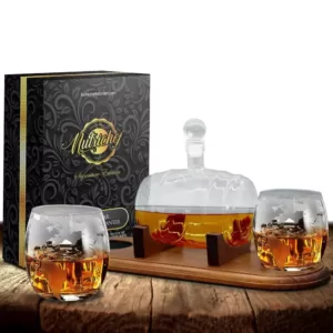 NutriChef 25 oz. Glass Wine and Whiskey Decanter Aerator Set with Whiskey Glasses