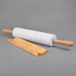Creative Home Natural Marble 2-1/4 in. Dia x18 in. Length Rolling Pin Pastry Roller with Wooden Handle and Cradle