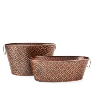 Old Dutch "Floral" 6.5 Gal. and 3.5 Gal. Galvanized Antique Copper Party Tubs (Set of 2)