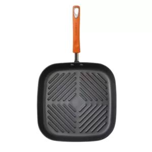 Rachael Ray Classic Brights 10.75 in. Hard-Anodized Aluminum Nonstick Grill Pan in Orange and Gray