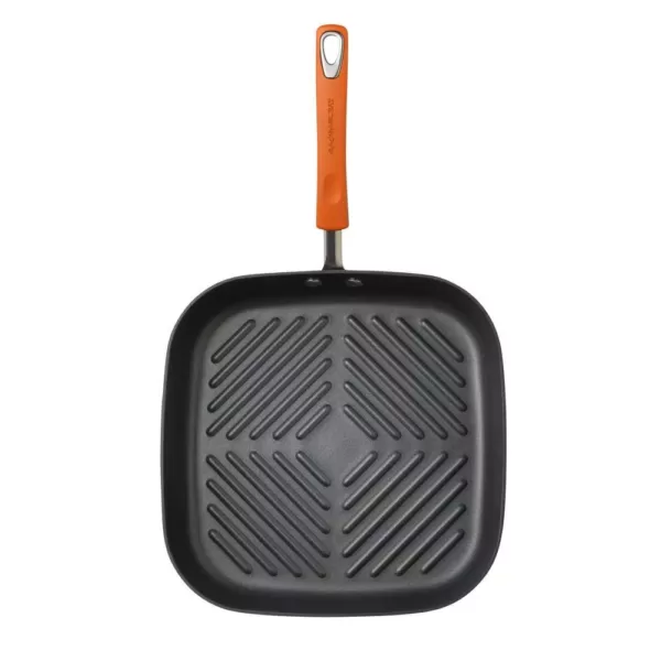 Rachael Ray Classic Brights 10.75 in. Hard-Anodized Aluminum Nonstick Grill Pan in Orange and Gray