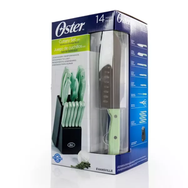 Oster Evansville 14 -Piece Stainless Steel Knife Set with Storage Block in Turquoise