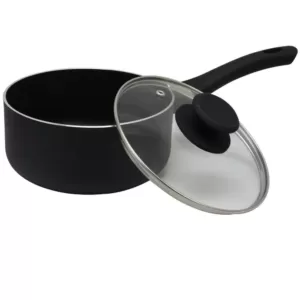 Oster Ashford 2 qt. Aluminum Nonstick Sauce Pan in Black with Glass Lid