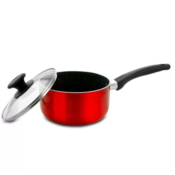Oster Merrion 2.5 qt. Aluminum Nonstick Sauce Pan in Red with Glass Lid