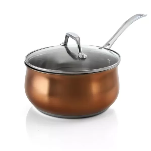 Oster Carabello 2.6 qt. Stainless Steel Nonstick Sauce Pan in Copper with Glass Lid