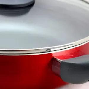 Oster Herscher 3.5 qt. Aluminum Nonstick Saute Pan in Red Gloss with Glass Lid