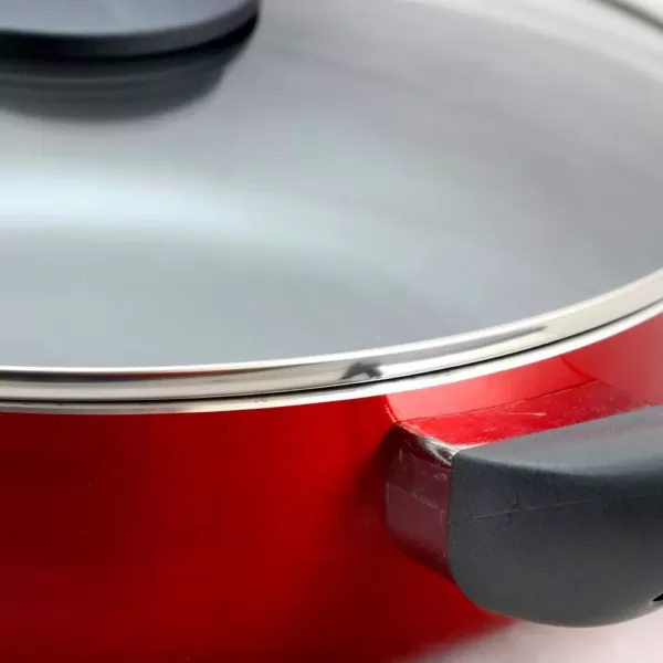 Oster Herscher 3.5 qt. Aluminum Nonstick Saute Pan in Red Gloss with Glass Lid