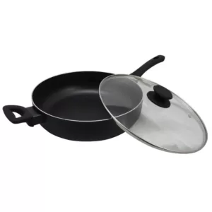 Oster Ashford 5 qt. Aluminum Nonstick Saute Pan in Black with Glass Lid