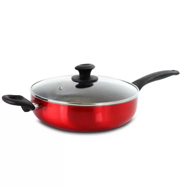 Oster Merrion 3.5 qt. Aluminum Nonstick Saute Pan in Red with Glass Lid