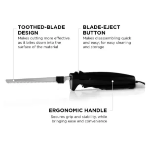 Ovente 17.5 in. Stainless Steel Electric Kitchen Knife with Sheath, Safety Button, Meat Slicer, Foam Cutter (Set of 1)