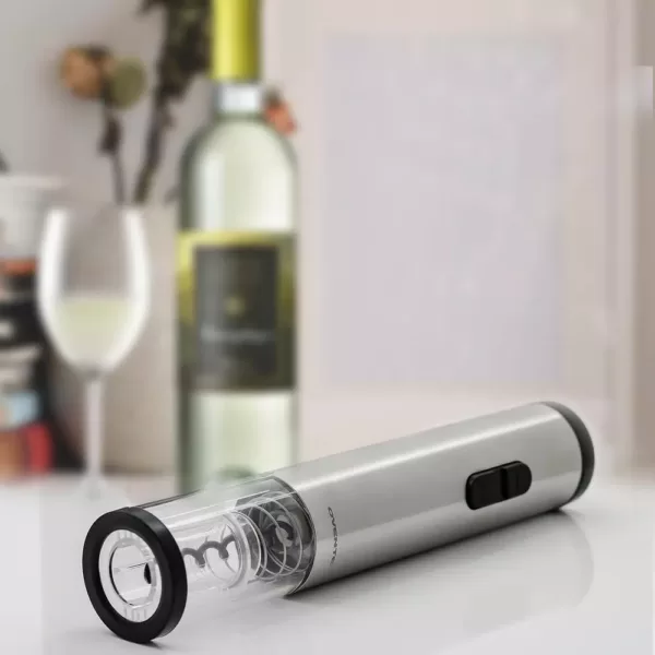 Ovente Modern Silver Wine Opener with Foil Cutter, LED, Cordless Stainless Steel (WO1381S)