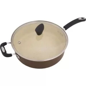 Ozeri Stone Earth 5.3 qt. Aluminum Ceramic Nonstick Sauce Pan in Coconut Brown with Glass Lid
