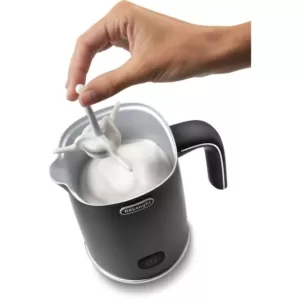 DeLonghi 8.8 oz. Matte Black Metal Electric Milk Frother with Non-Stick Interior