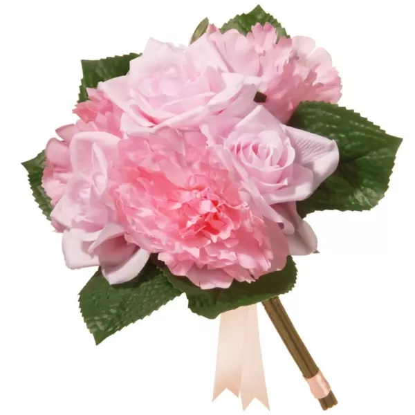 National Tree Company 12.2 in. Mixed Pink Rose and Peony Bouquet
