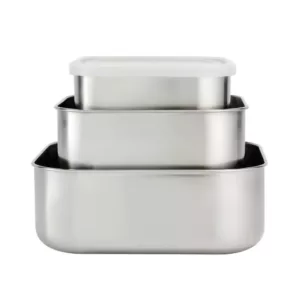 Tramontina 3Pc Stainless Steel Covered Square Container Set - Frosted Lids