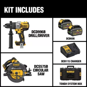 DEWALT FLEXVOLT 60-Volt Lithium-Ion Combo Kit (2-Tool) with (2) Batteries 6.0 Ah, Charger and 22 in. ToughSystem Toolbox