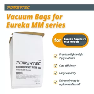 POWERTEC High Efficiency Filter Bag Replacement for Eureka MM Vacuum Premium 2-Ply (10-Pack)