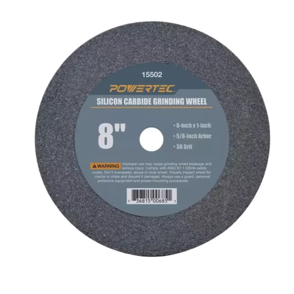 POWERTEC 8 in. x 1 in. x 5/8 in. 36 Grit Silicon Carbide Grinding Wheel