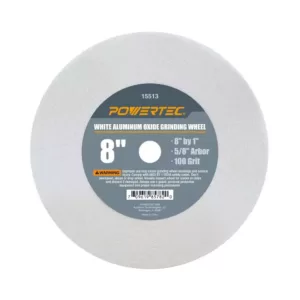 POWERTEC 8 in. x 1 in. 100-Grit 5/8 in. Arbor White Aluminum Oxide Grinding Wheel
