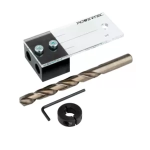 POWERTEC 1/2 in. Dowel Drilling Jig with Cobalt M-35 Drill Bit and Split Ring Stop Collar (1-Set)