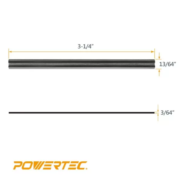 POWERTEC 3-1/4 in. 82 mm. HSS Handheld Planer Knives for Skil, WEN, and VonHaus, Replacement Planer Blades (2-Pack)