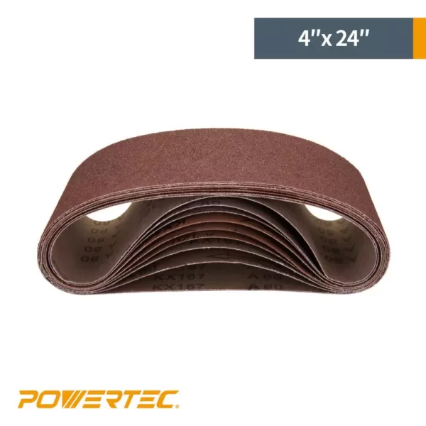 POWERTEC 4 in. x 24 in. Aluminum Oxide Sanding Belt Assortment Portable (18-Pack)