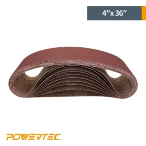 POWERTEC 4 in. x 36 in. 100-Grit Aluminum Oxide Sanding Belt (10-Pack)