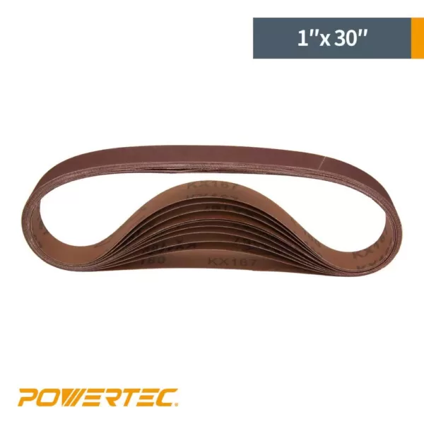 POWERTEC 1 in. x 30 in. 320-Grit Aluminum Oxide Sanding Belt (10-Pack)