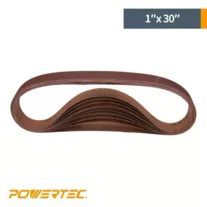POWERTEC 1 in. x 30 in. 400-Grit Aluminum Oxide Sanding Belt (10-Pack)