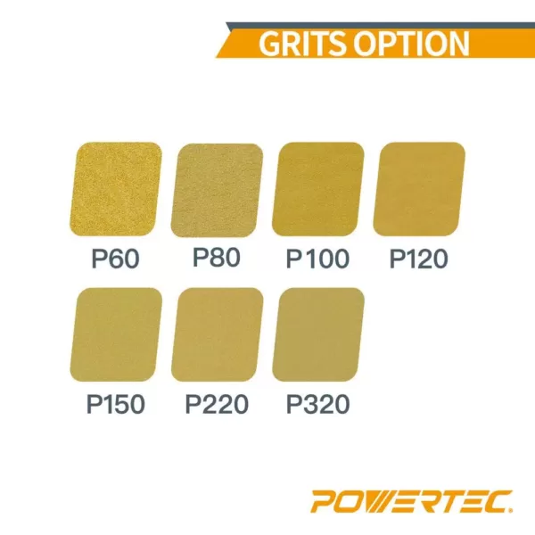 POWERTEC 6 in. 8-Hole 100-Grit Hook and Loop Sanding Discs in Gold (50-Pack)