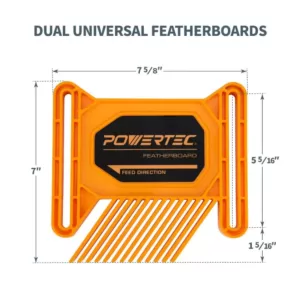 POWERTEC Dual Universal Featherboards for Multi-Functional Woodworking with Flex and Miter Lock System (2-Pack)