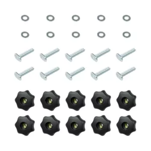 POWERTEC T-Track Knob Kit with 7 Star 5/16 in.-18 Threaded Knob, Bolts and Washers for Woodworking Jigs and Fixtures (Set of 10)