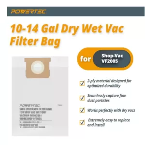 POWERTEC 10 Gal. - 14 Gal. High Efficiency Filter Bags (3-Pack)