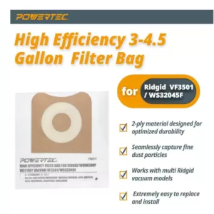 POWERTEC 3 Gal. to 4.5 Gal. High Efficiency Filter Bags for RIDGID and Workshop Wet/Dry Vacuum VF3501 and WS32045F (5-Pack)