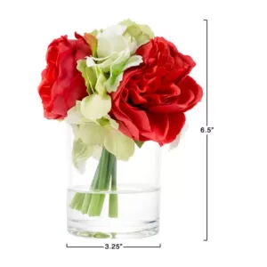 Pure Garden 6.5 in. Hydrangea and Rose Artificial Floral Red Arrangement
