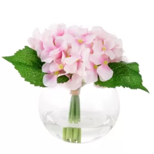 Pure Garden 7.5 in. Hydrangea Artificial Floral Pink Arrangement