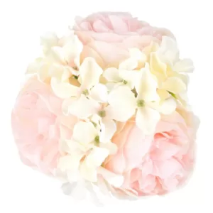 Pure Garden 7.5 in. Hydrangea and Rose Floral Pink and Cream Arrangement