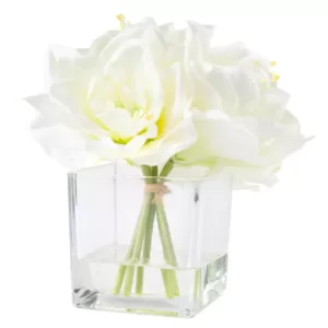 Pure Garden 8.5 in. Lily Floral Cream Arrangement