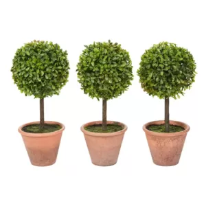 Pure Garden 11.5 in. Faux Boxwood Topiary Arrangements with Decorative Pots (Set of 3)