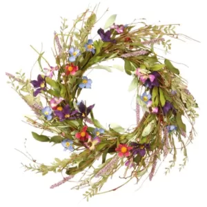 National Tree Company 20 in. Mixed Flowers Blue/Purple/Pink Floral Wreath Decor
