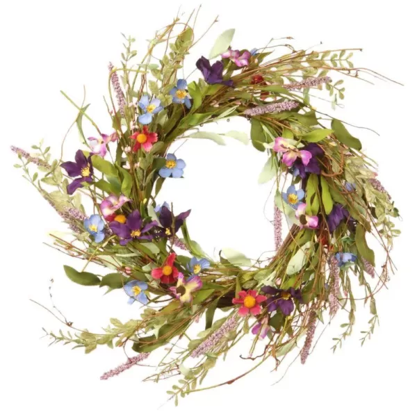 National Tree Company 20 in. Mixed Flowers Blue/Purple/Pink Floral Wreath Decor