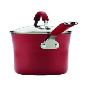 Rachael Ray Cucina 2 qt. Aluminum Nonstick Sauce Pan in Cranberry Red with Glass Lid