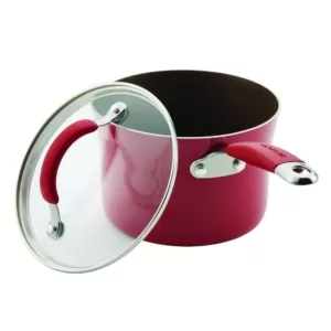Rachael Ray Cucina 2 qt. Aluminum Nonstick Sauce Pan in Cranberry Red with Glass Lid