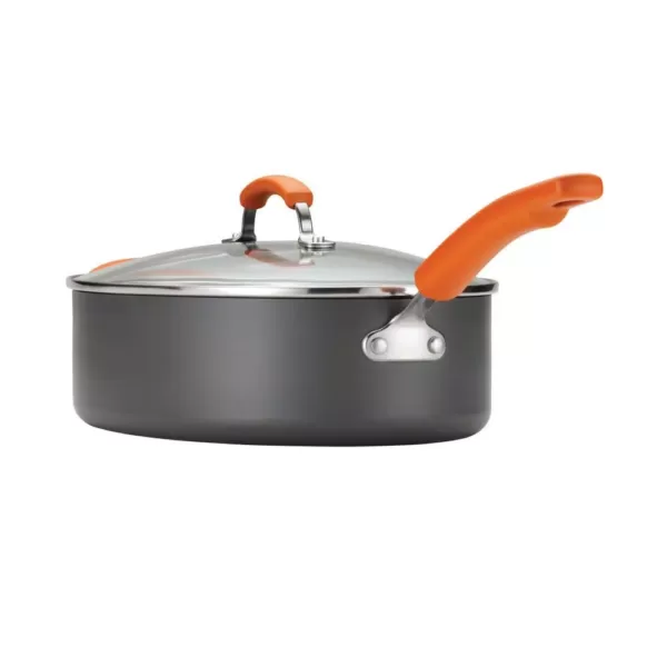 Rachael Ray Classic Brights 5 qt. Hard-Anodized Aluminum Nonstick Saute Pan in Orange and Gray with Glass Lid