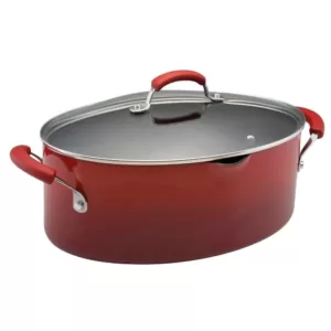 Rachael Ray Classic Brights 8 qt. Aluminum Nonstick Stock Pot in Cranberry Red Gradient with Glass Lid