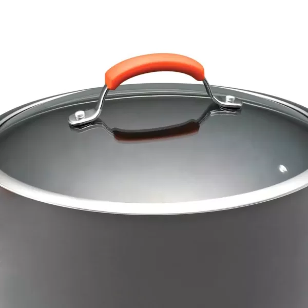 Rachael Ray Classic Brights 10 qt. Hard-Anodized Aluminum Nonstick Stock Pot in Orange and Gray with Glass Lid