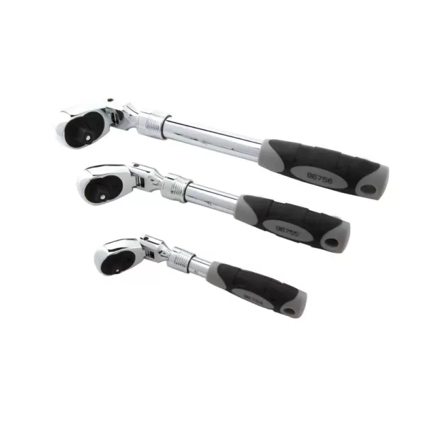 STEELMAN PRO 1/4 in., 3/8 in., and 1/2 in. Drive 72-Tooth Extendable Flex-Head Ratchet Set (3-Piece)