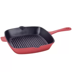 AMERCOOK LA PLURIEL 10 in. Cast Iron Nonstick Grill Pan in Red
