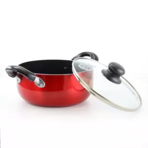 Better Chef 2 qt. Round Aluminum Nonstick Dutch Oven in Red with Glass Lid
